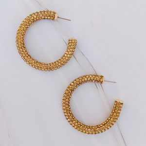 Retro Bling Crystal Hoop Earrings Golden Amber