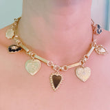 Mixed Heart Charm Necklace – Black & Gold