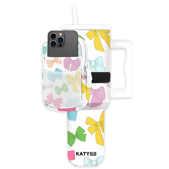 Multicolored Coquette Bows Tumbler Zipper Neoprene Pouch