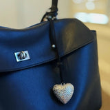 Puffy Big Heart Bag Charm Black Silver