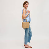 Chiara Woven Crossbody Bag | Tan with Vegan Leather Strap & Gold Hardware