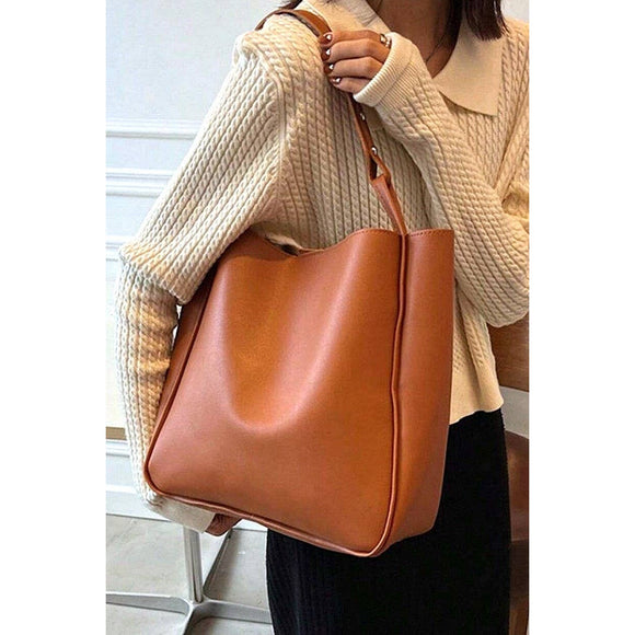 Vegan Leather Slouchy Shoulder Bag Camel Brown