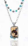 Rodeo Cowboy Pendant Layered Necklace – Silver & Turquoise