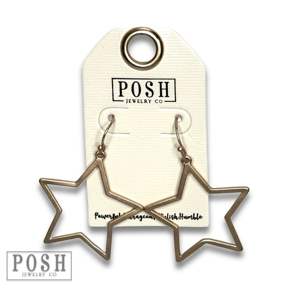Matte Gold Finish Open Star Dangle Earring