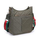 Motivator Quilted Nylon Crossbody Olive Green w Preppy Red Green Strap