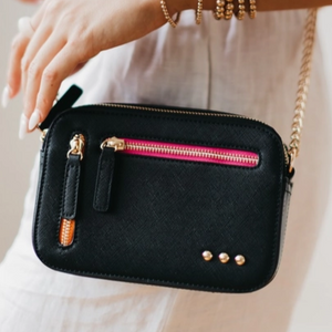 Black Rectangle Chain Crossbody Bag Accent Colors