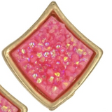 Druzy Stone Square Diamond Shape Stud Earrings Hot Pink