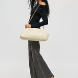 Veronica Woven Vegan Leather Clutch | Oatmilk with Gold Hardware & Chain Strap