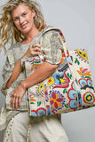 Quilted Boho Tote Bag – Cream Multi Print