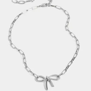 Alyssa Bow Paper Chain Link Necklace Silvertone