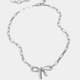 Alyssa Bow Paper Chain Link Necklace Silvertone