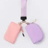 Double Dual Nylon Pouch Wallet Detachable Wristlet Lilac Pink