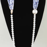 Pearl Scarf Beaded Statement Necklace – Blue