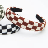 Checkered Headband Soft Fabric Padded Brown White