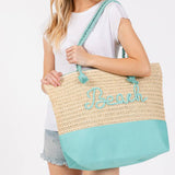 Crochet & Color-Sewn Rope Beach Tote Bag in Blue
