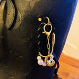 Roped And Pearled Shackle Bag Charm Black