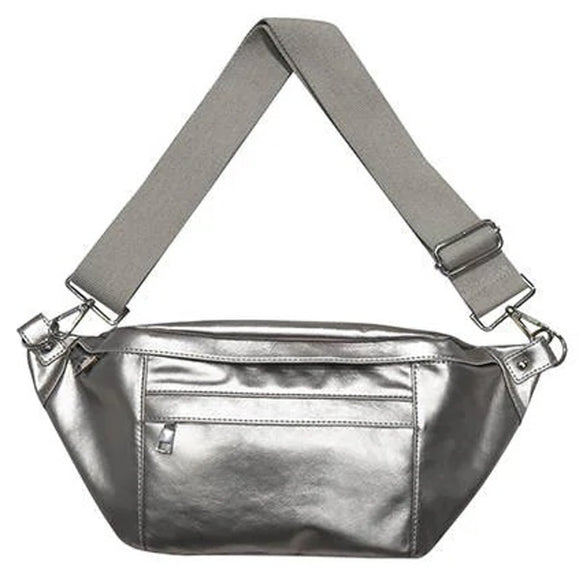 Marley Metallic Oversized Sling Bum Bag Gunmetal Silver