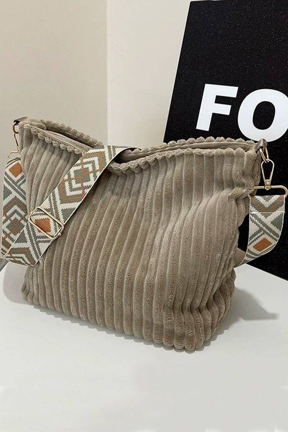 Corduroy Slouchy Tote Bag With Guitar Shoulder Strap Ash Mocha