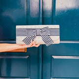 Church Clutch | Neutral Linen with Navy Grosgrain Bow