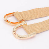 Straw Wide Dual Buckle Elastic Belt - Khaki/Gold