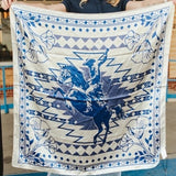 Cream Blue Aztec Printed  Western Southwestern Wild Rag Scarf Accent