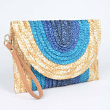 Colorful Faux Straw Envelope Clutch – Navy