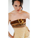 Classic Suede Belt | Caramel Brown with Gold Curve Buckle