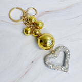Bling It Girl Glam Heart Bauble Key Chain White Crystal Gold