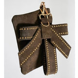 Suede Wristlet Set - 3-Piece with Bow & Loop Charms Studded Olive