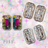 Rectangle Multicolor Bling Rhinestones Stud Earrings