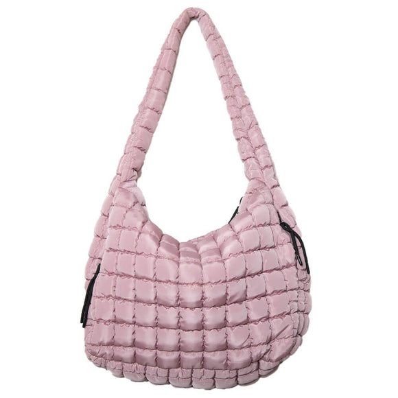 Mauve Oversized Slouchy Quilted Puffer Puffy Hobo Tote Bag