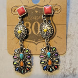 Western Southwestern Stone Flower Concho Post Triple Drop Earring