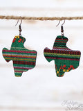 Green Red Yellow Serape Texas Western Woven Dangle Earrings