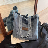 Dark Blue Washed Denim Shoulder Bag | Vintage Pocket Bag