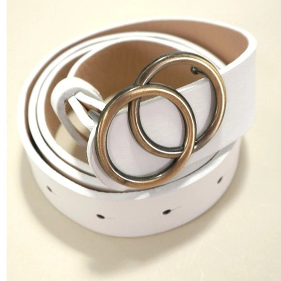 Double O Buckle Vegan Leather Belt Off White