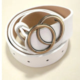 Double O Buckle Vegan Leather Belt Off White