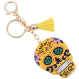 Yellow Sugar Skull Tassel Keychain KeyRing Bag Charm