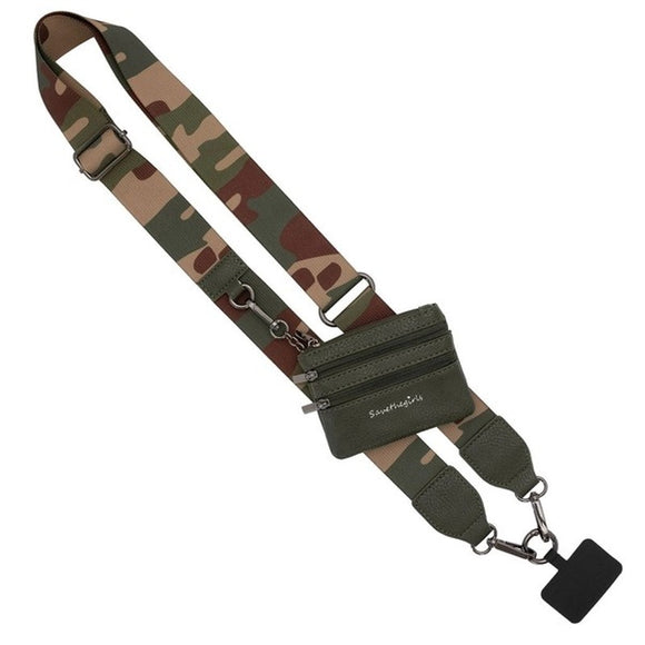 Clip & Go Phone Purse Crossbody Strap Zippered Pouch Green Tan Camo