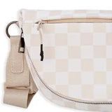 Checkered Nylon Fanny Pack Sling Bags Cream Beige
