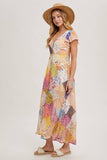 Pastel Quilt Printed Button Down Maxi Dress