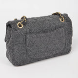 Quilted Denim Shoulder Bag Chain Strap Black