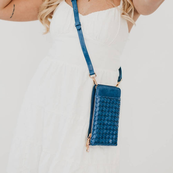 Woven Double Duty Phone Crossbody Bag Blue