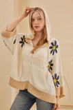 Hooded Floral Crochet Quarter Sleeve Top