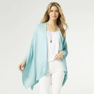 Kiara Lightweight Knit Wrap Shawl Ruana Aqua