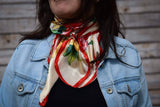 Red Green Gold Floral Printed Western Southwestern Wild Rag Scarf Accent