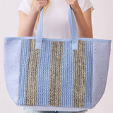 Nautical Stripe Paper Straw Tote Bag in Blue
