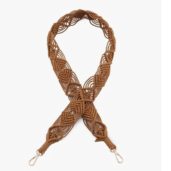 Camel Brown Woven Macrame Crossbody Purse Strap