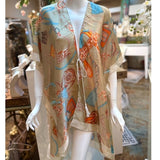 Satin Feel Kimono Ruana Wrap Beach Coverup with Tie Beige