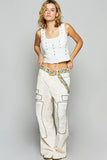 Floral Embroidered Circle Buckle Belt – Cream & Yellow Raffia