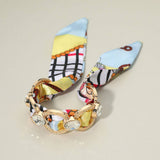 Metal Interlocking Ring Fabric Bandana Scarf Bracelet | Adjustable | Gold Multi